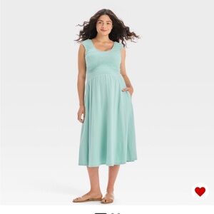 Knit Smocked Midi Maternity Dress - Isabel Maternity Aqua Blue L NWT